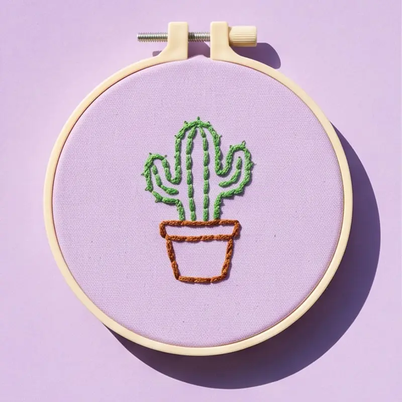 Tambour brodé d'un motif cactus, par Léa (Lyon)